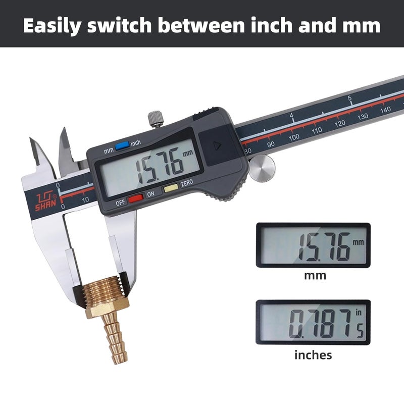 MIORIT Digital Caliper, 0-6 Inch/150mm Stainless Steel Vernier Caliper Digital Micrometer with Large Screen, Easy Switch from Inch Metric Fraction - Image 3